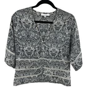 Iro Short Sleeve V Neck Lace Cut Out Dalanie Top Black White 38 / US Small AS IS